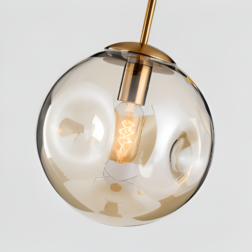 ChroDent Pendelleuchte - Runde Champagner Grau Glas LED Pendelleuchte - Vintage Wabi Sabi Beleuchtung
