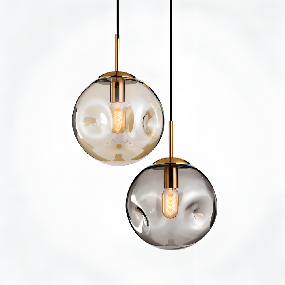 ChroDent Pendelleuchte - Runde Champagner Grau Glas LED Pendelleuchte - Vintage Wabi Sabi Beleuchtung