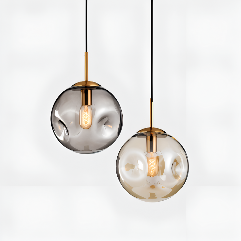 ChroDent Pendelleuchte - Runde Champagner Grau Glas LED Pendelleuchte - Vintage Wabi Sabi Beleuchtung