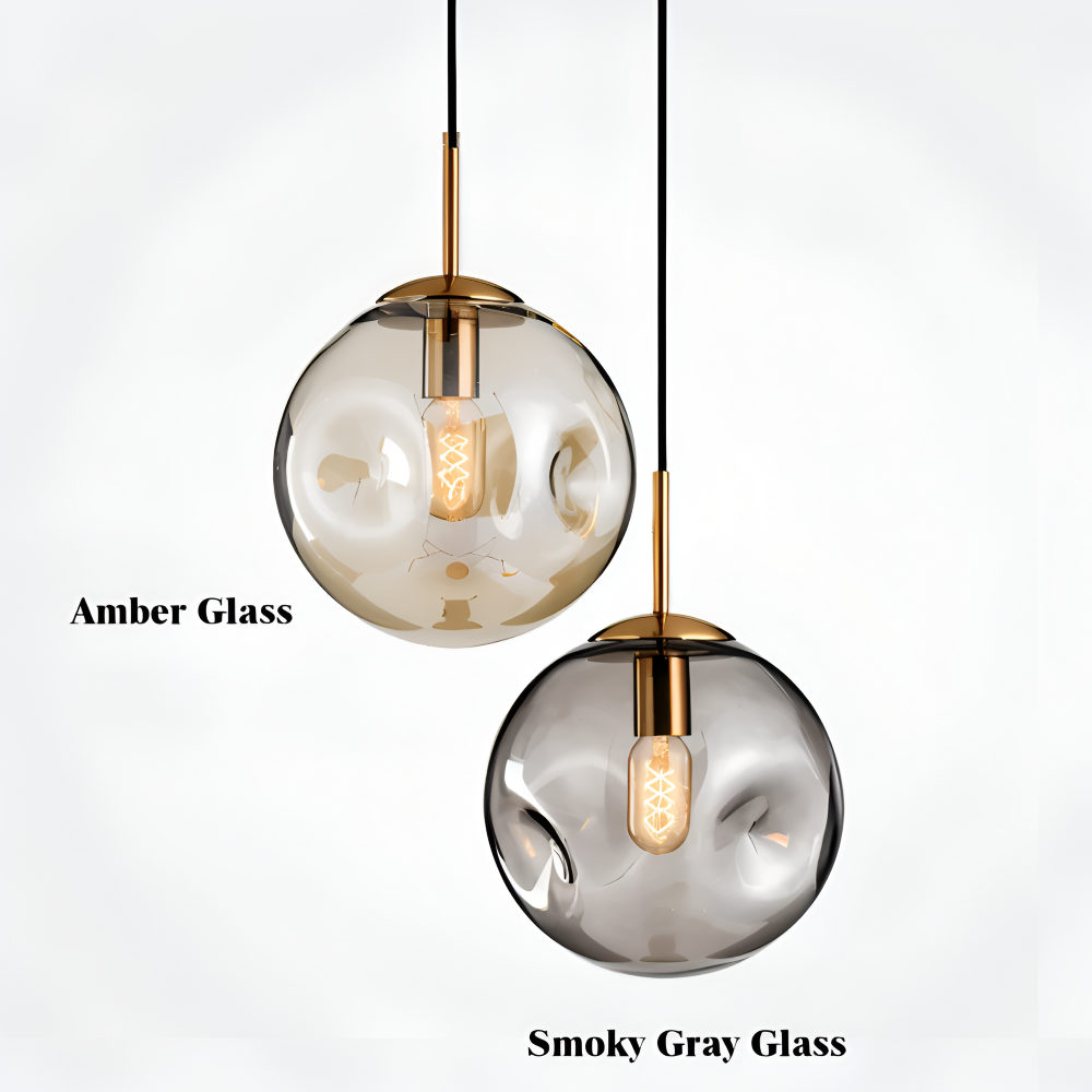 ChroDent Pendelleuchte - Runde Champagner Grau Glas LED Pendelleuchte - Vintage Wabi Sabi Beleuchtung