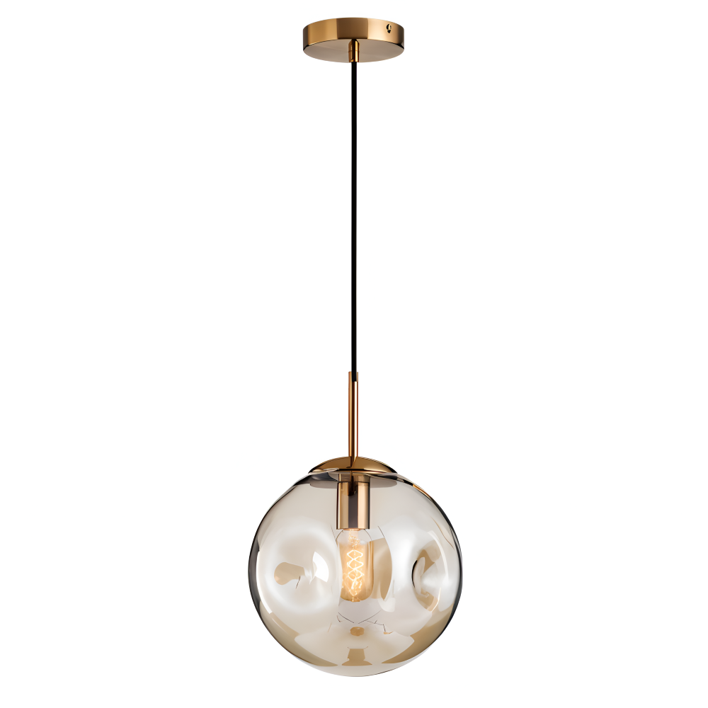 ChroDent Pendelleuchte - Runde Champagner Grau Glas LED Pendelleuchte - Vintage Wabi Sabi Beleuchtung