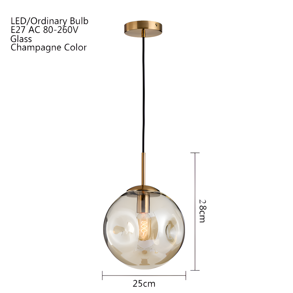 ChroDent Pendelleuchte - Runde Champagner Grau Glas LED Pendelleuchte - Vintage Wabi Sabi Beleuchtung