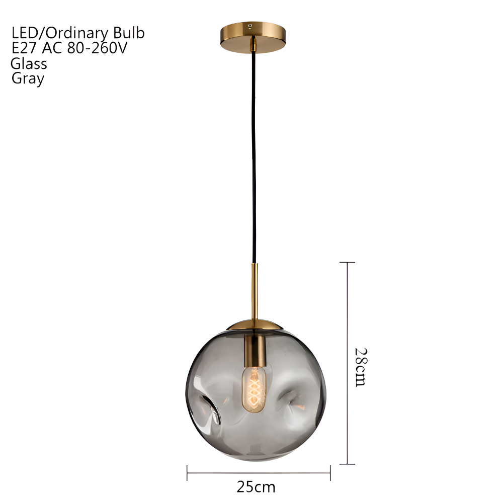 ChroDent Pendelleuchte - Runde Champagner Grau Glas LED Pendelleuchte - Vintage Wabi Sabi Beleuchtung