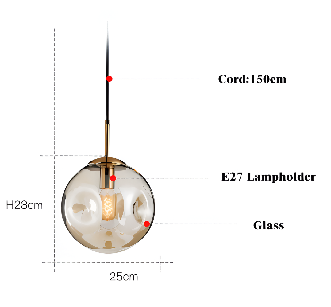 ChroDent Pendelleuchte - Runde Champagner Grau Glas LED Pendelleuchte - Vintage Wabi Sabi Beleuchtung