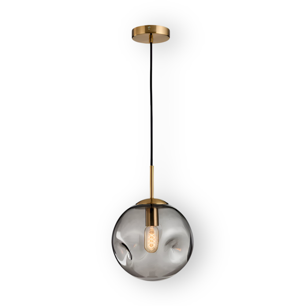 ChroDent Pendelleuchte - Runde Champagner Grau Glas LED Pendelleuchte - Vintage Wabi Sabi Beleuchtung