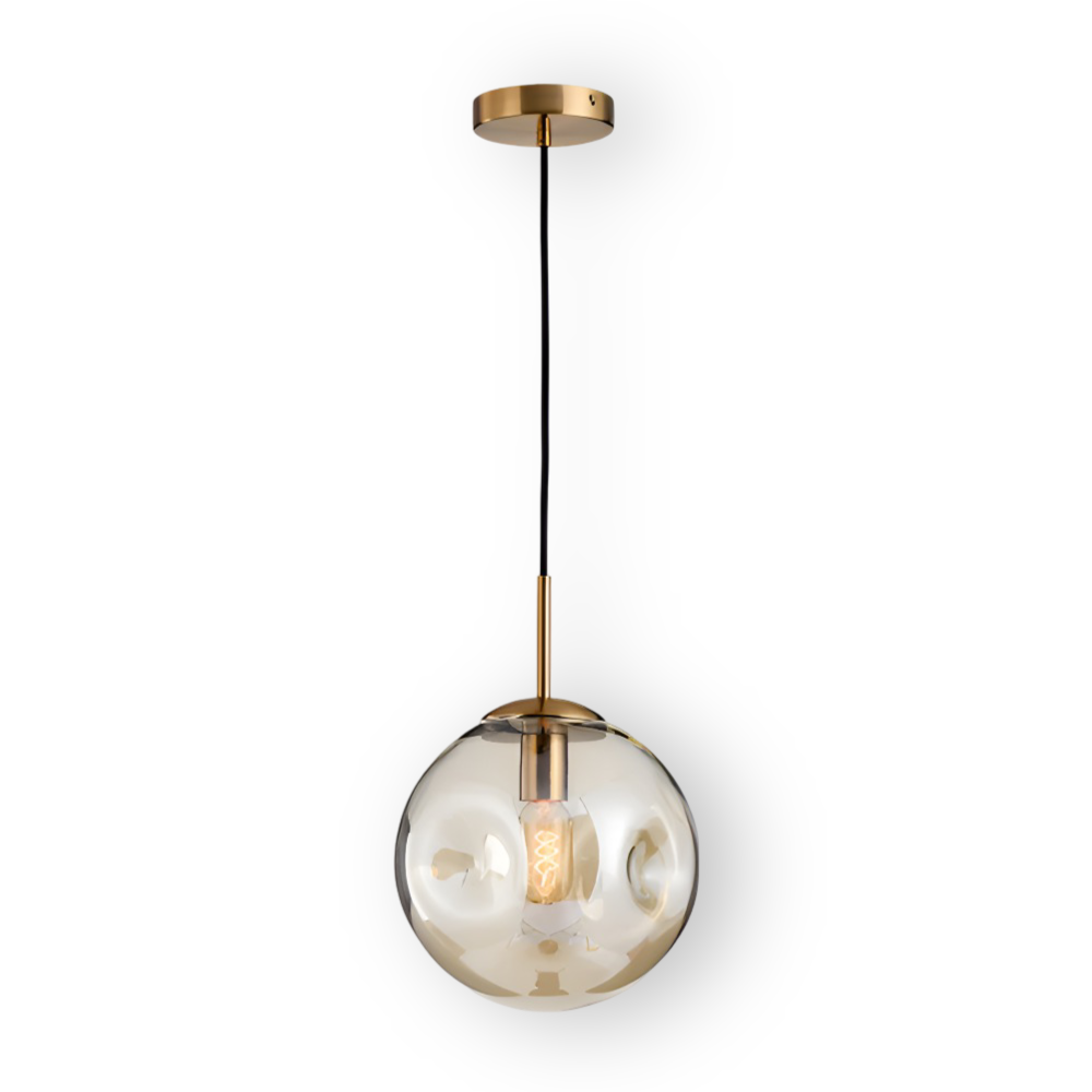 ChroDent Pendelleuchte - Runde Champagner Grau Glas LED Pendelleuchte - Vintage Wabi Sabi Beleuchtung
