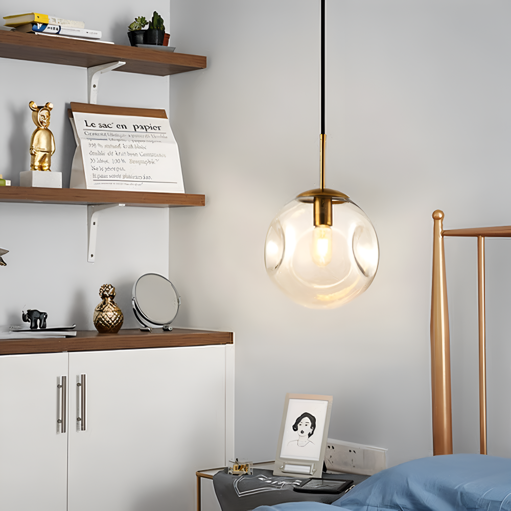 ChroDent Pendelleuchte - Runde Champagner Grau Glas LED Pendelleuchte - Vintage Wabi Sabi Beleuchtung
