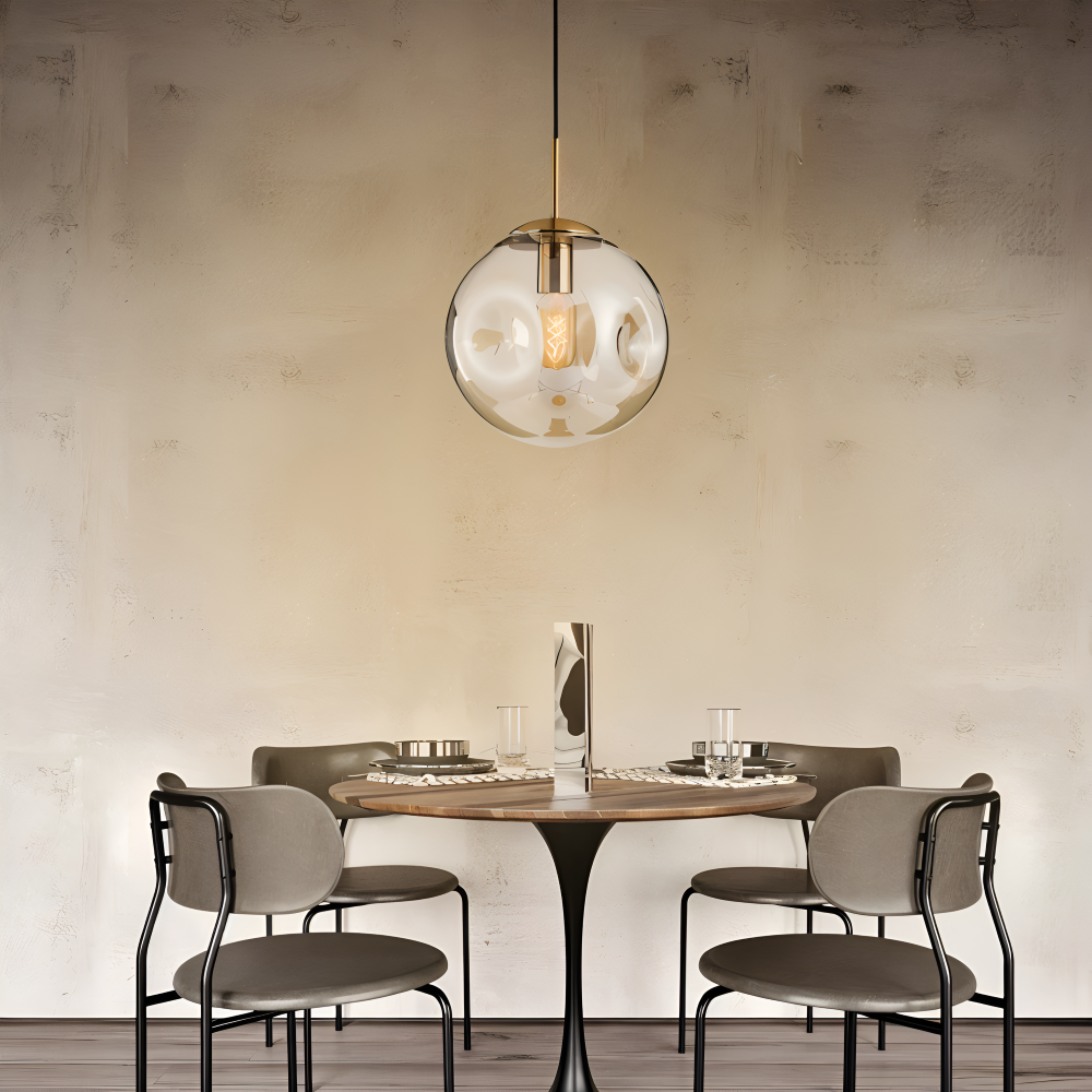 ChroDent Pendelleuchte - Runde Champagner Grau Glas LED Pendelleuchte - Vintage Wabi Sabi Beleuchtung