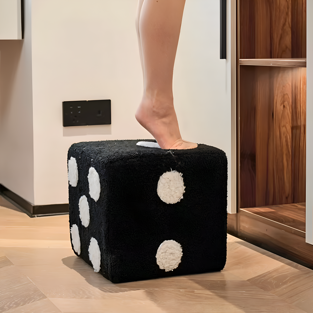 ChroDot Hocker - Stylischer Schwarz Weißer Samt Würfelhocker