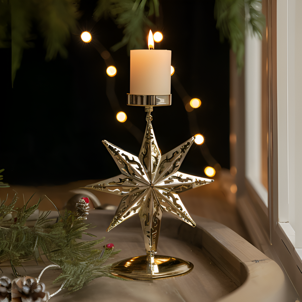Cierge Stand - Vintage Gold Metallic Weihnachtsmotiv Kerzenhalter