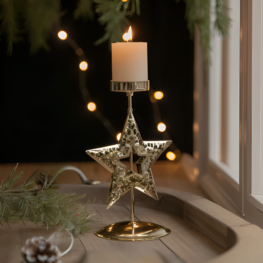 Cierge Stand - Vintage Gold Metallic Weihnachtsmotiv Kerzenhalter