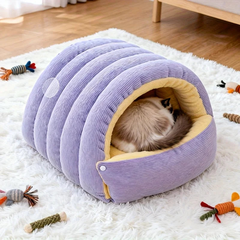 Cleo Haustierhöhlenbett für Katzen | Weicher Cord, Gepolstert, Gemütlich 2
