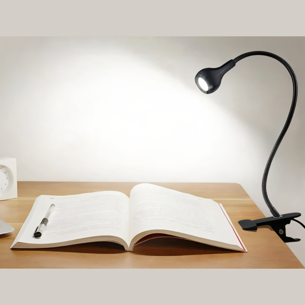 ClipNGlow Tischlampe - 360° Drehbare, USB Betriebene, Flexible Schreibtischlampe