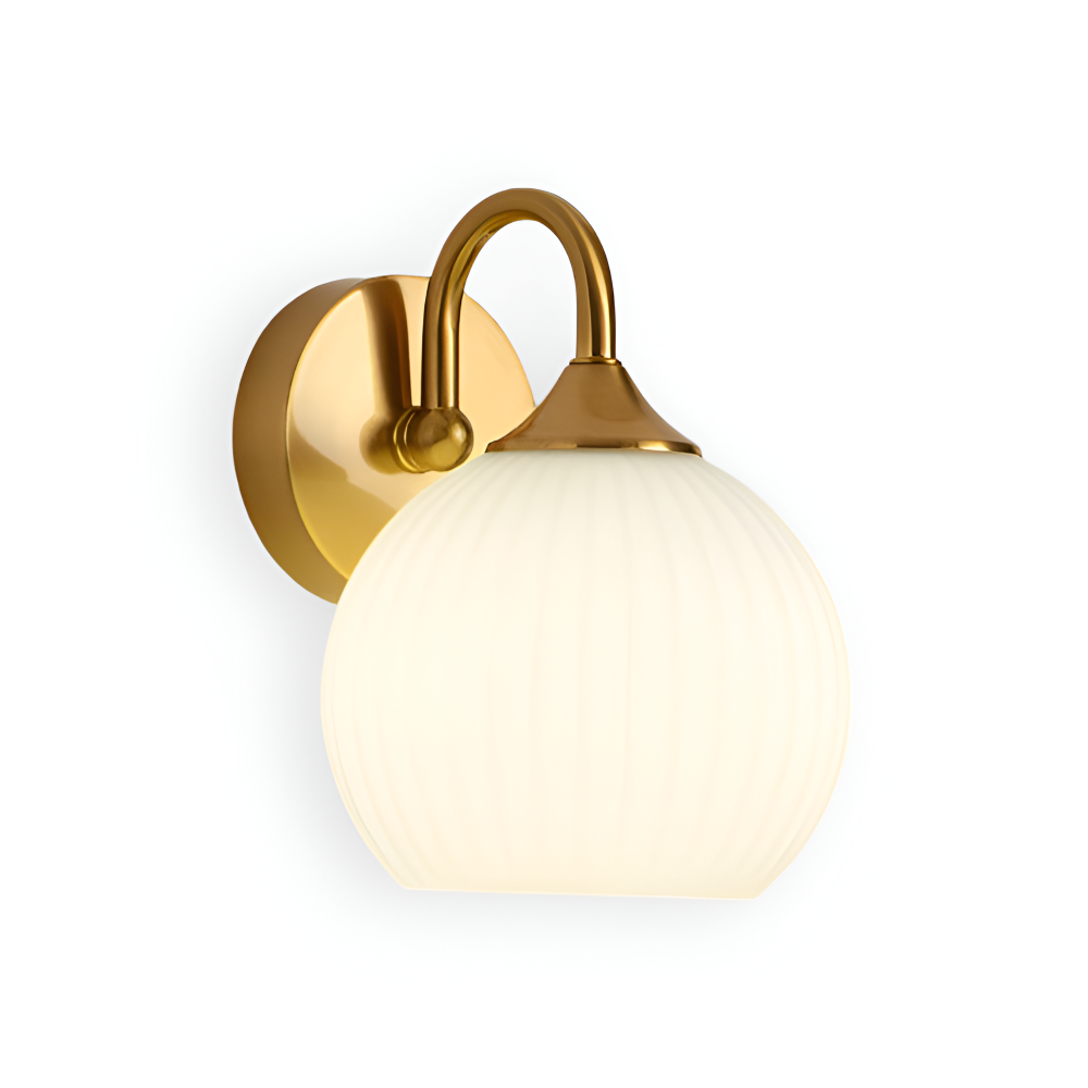 Zeitgenössische Kugelförmige Gestreifte Glas Wandleuchte - LED Wandleuchte mit Eisenakzent für das Wohnzimmer