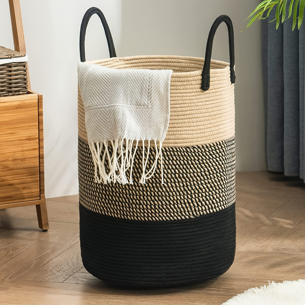 Wäschekorb Baumwolle Geflochten – 58L Großer Spielzeugkorb mit Griffen, Faltbar, 38x50cm