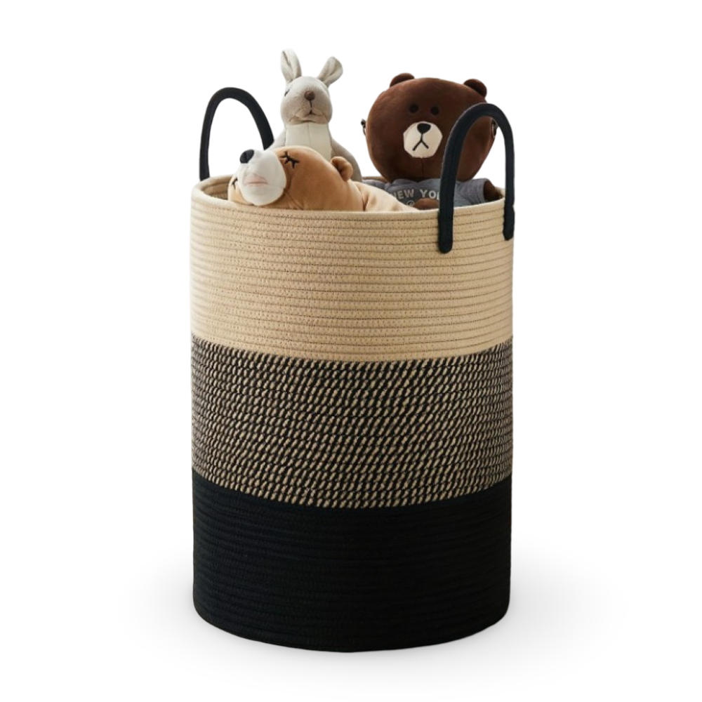 Wäschekorb Baumwolle Geflochten – 58L Großer Spielzeugkorb mit Griffen, Faltbar, 38x50cm