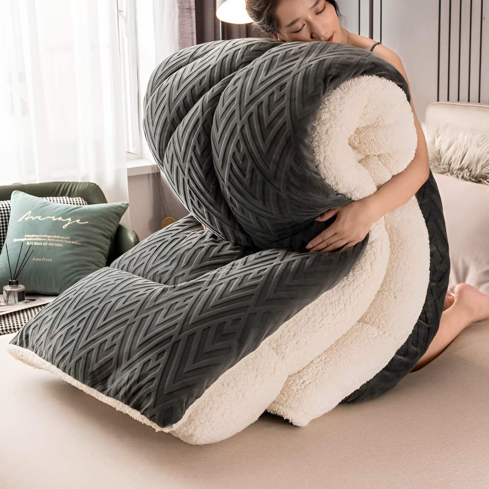 Gemütliche Dicke Sherpa Fleece Bettdecke mit Gestepptem Innenfutter für Ultimativen Komfort