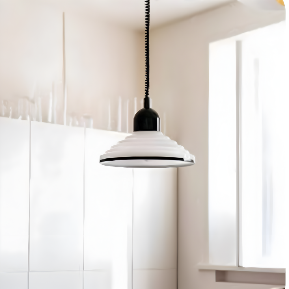 CremeHue Pendelleuchte - Moderne Metall-Hängelampe mit Schwarzem Federkabel