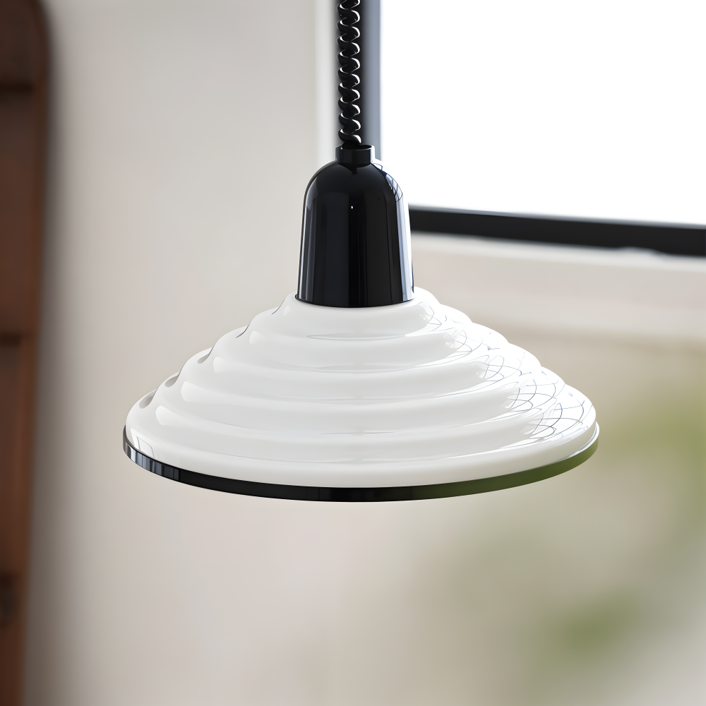 CremeHue Pendelleuchte - Moderne Metall-Hängelampe mit Schwarzem Federkabel