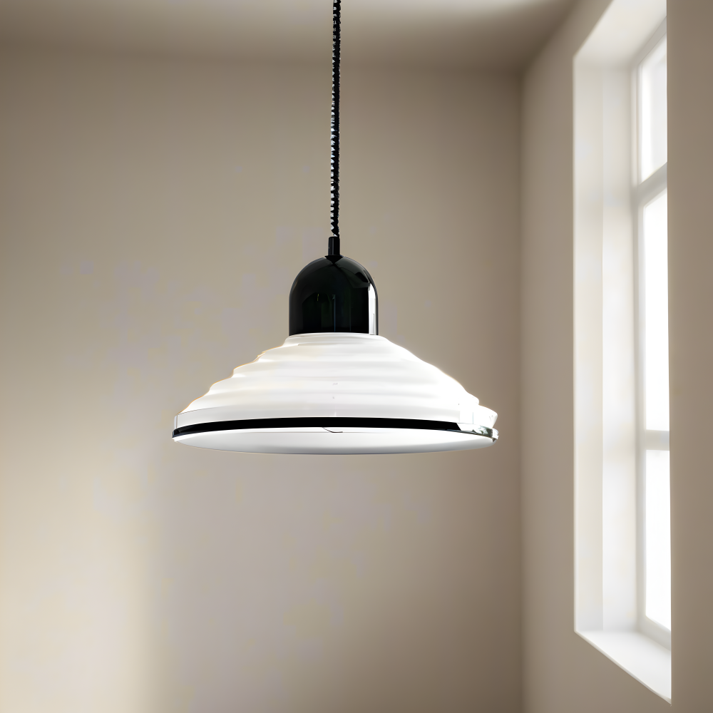 CremeHue Pendelleuchte - Moderne Metall-Hängelampe mit Schwarzem Federkabel
