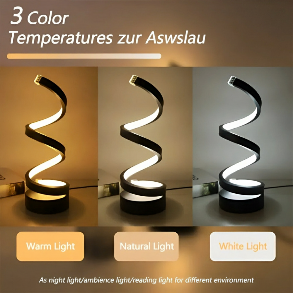 CurvaLume - Stylische Spiral Design Tischlampe - 3 Farben Einstellbare Schreibtischlampe