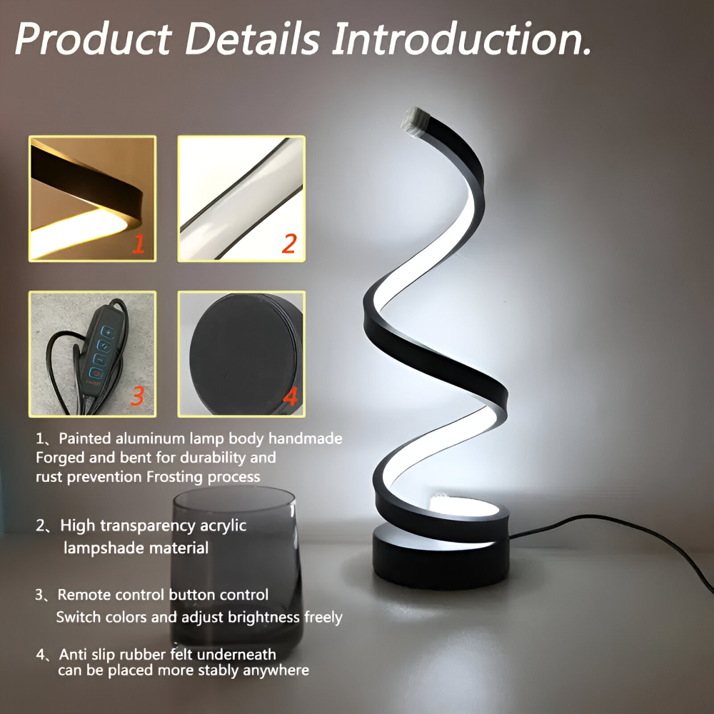 CurvaLume - Stylische Spiral Design Tischlampe - 3 Farben Einstellbare Schreibtischlampe