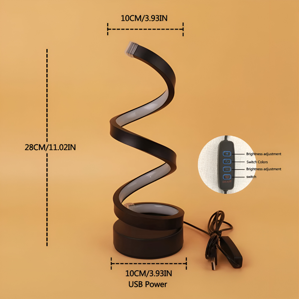 CurvaLume - Stylische Spiral Design Tischlampe - 3 Farben Einstellbare Schreibtischlampe