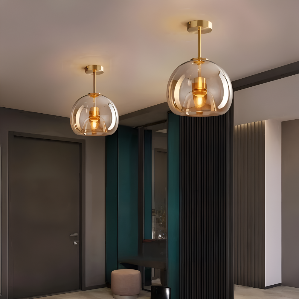 DecoRound Deckenleuchte - Semi Flush Mount Schwarz Gold Runde Glas LED Deckenleuchte