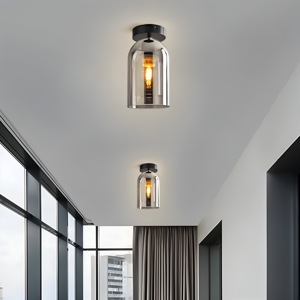DecoRound Deckenleuchte - Semi Flush Mount Schwarz Gold Runde Glas LED Deckenleuchte