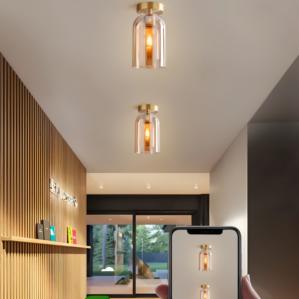 DecoRound Deckenleuchte - Semi Flush Mount Schwarz Gold Runde Glas LED Deckenleuchte