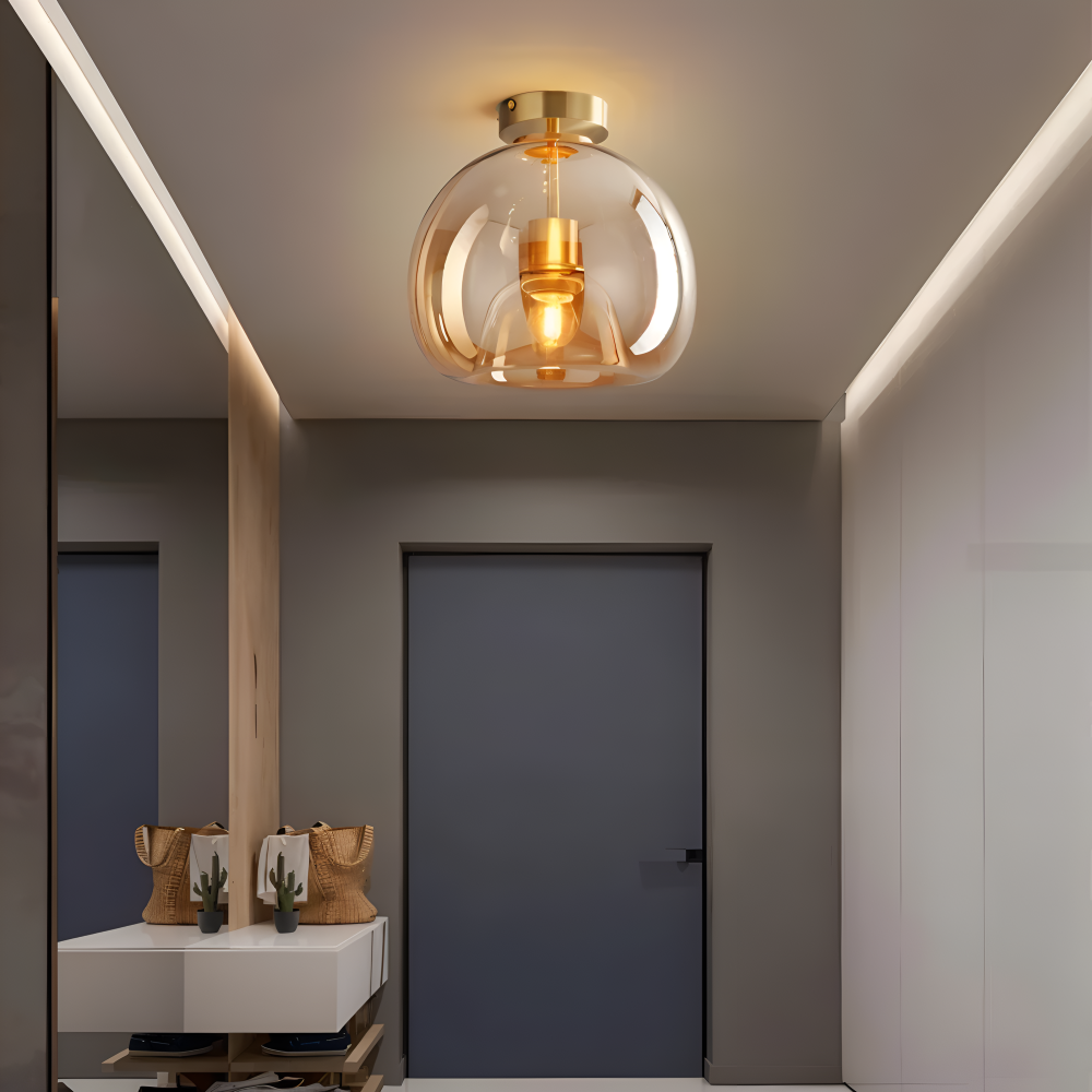 DecoRound Deckenleuchte - Semi Flush Mount Schwarz Gold Runde Glas LED Deckenleuchte