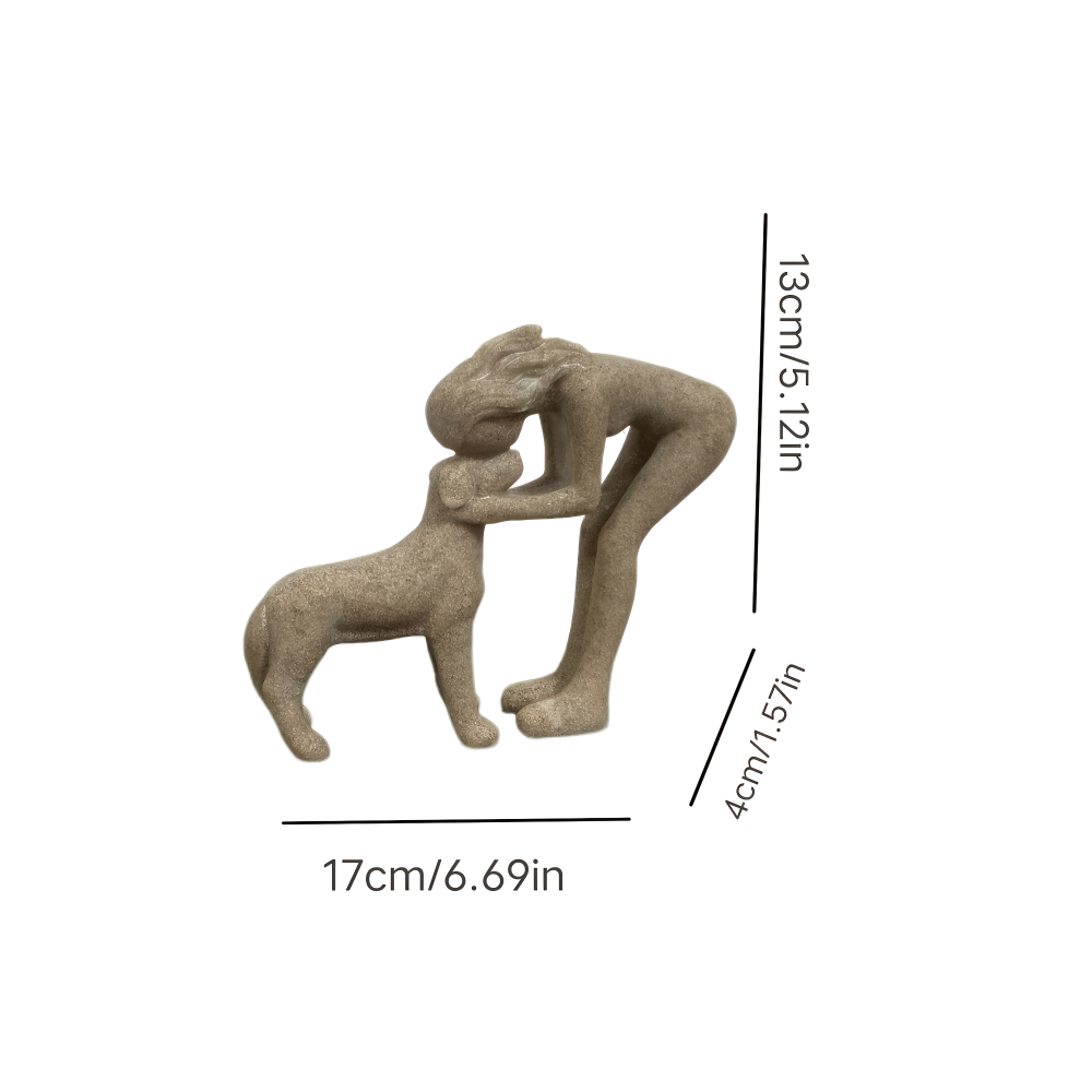 Dekofigur Frau mit Hund aus Kunstharz – Moderne Skulptur Sandstein-Optik 17cm – Geschenk für Hundebesitzer & Tierliebhaber