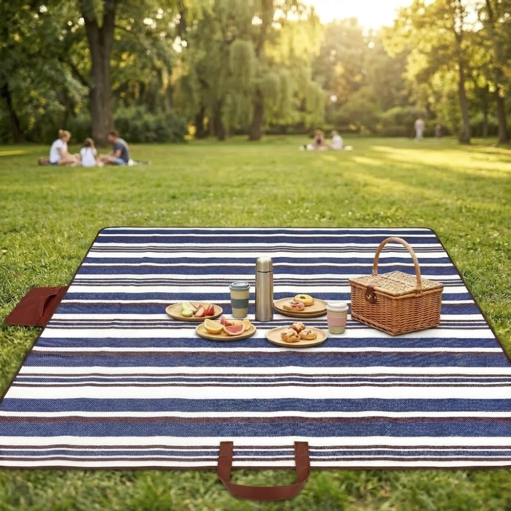 Wasserdichte Picknickdecke - Strapazierfähiges Oxford-Gewebe in Blau für Strand und Camping