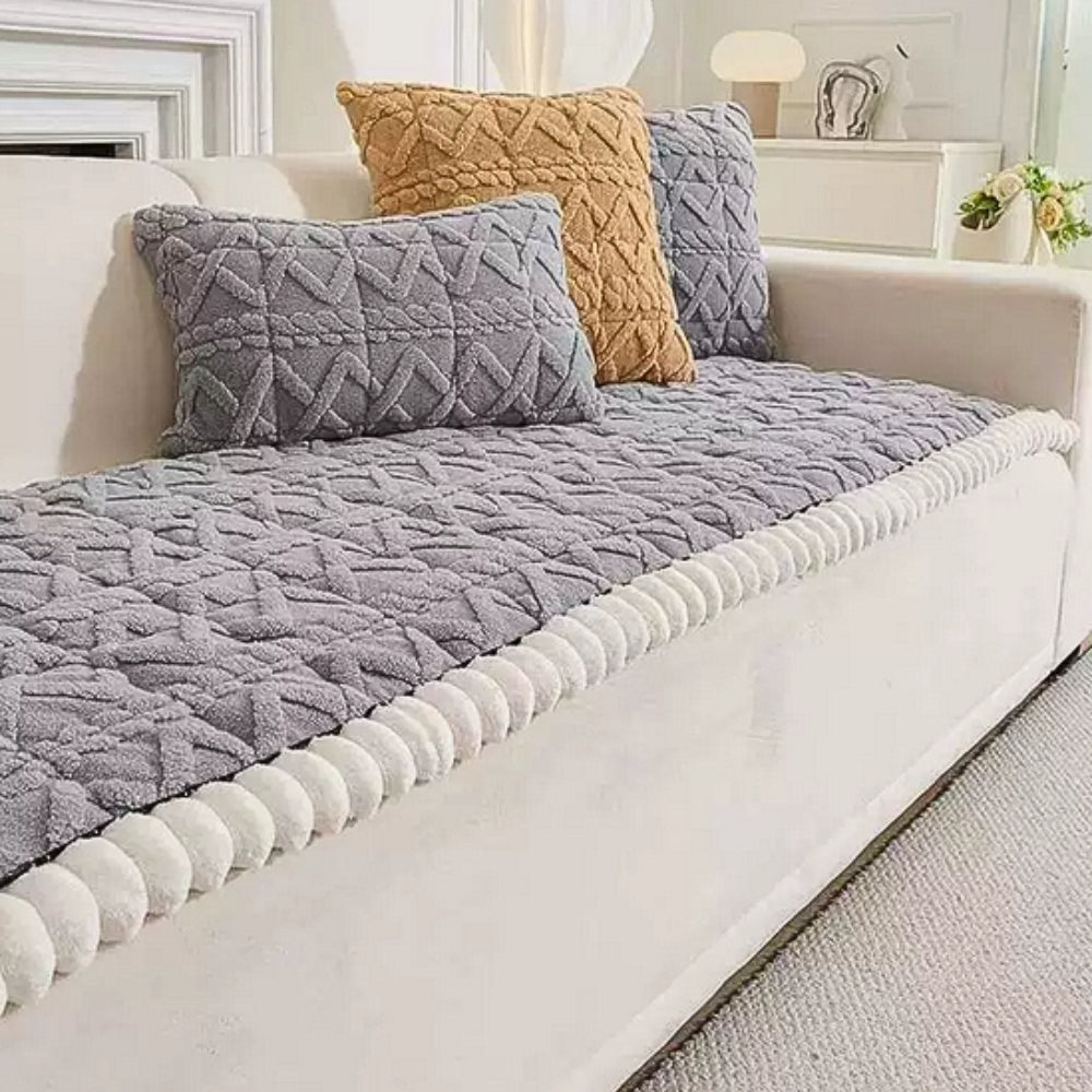 Plüsch Sofa Sitzauflage Rutschfest – Warmer Sofaschoner mit Strukturmuster für Couch, Sofa & Wohnzimmer
