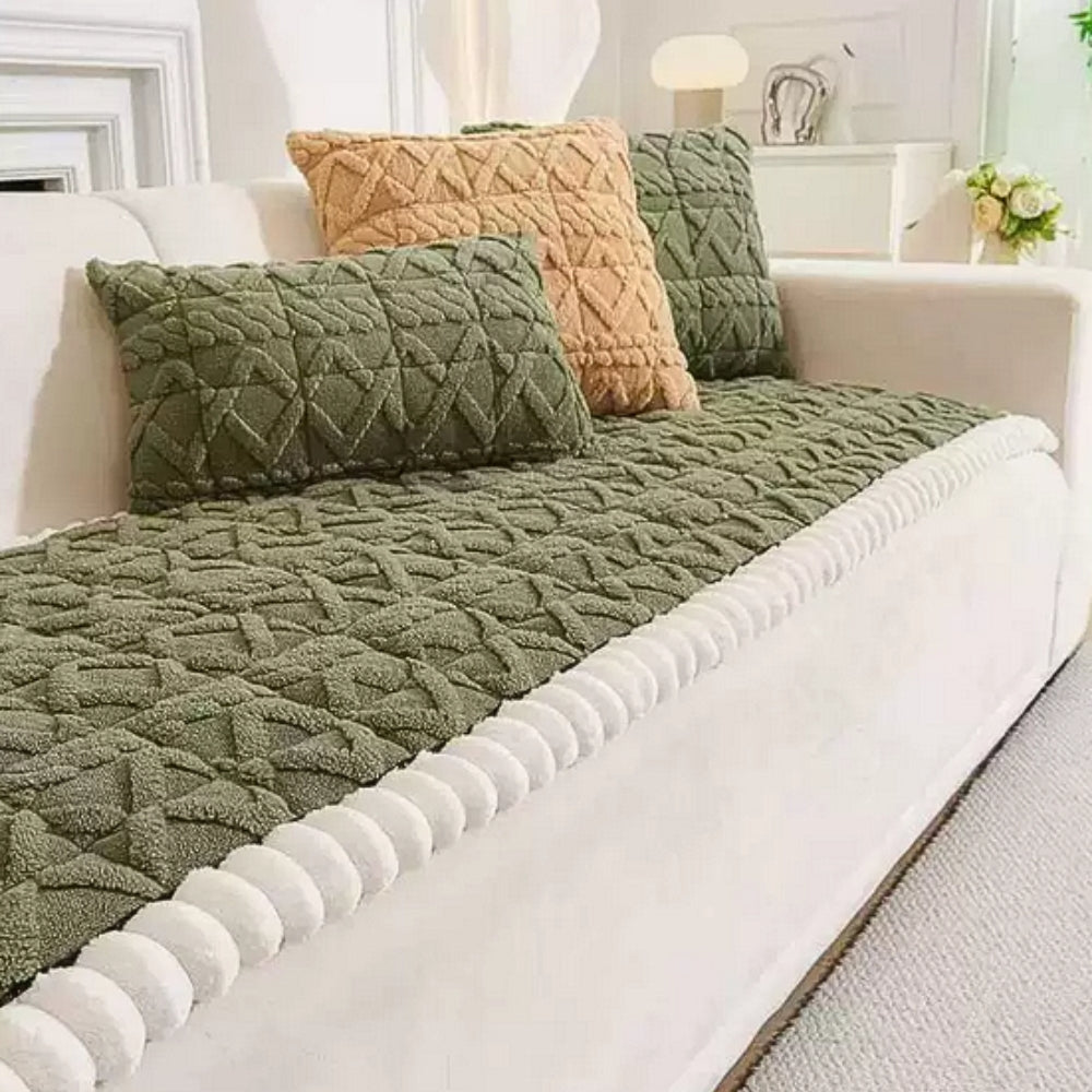 Plüsch Sofa Sitzauflage Rutschfest – Warmer Sofaschoner mit Strukturmuster für Couch, Sofa & Wohnzimmer
