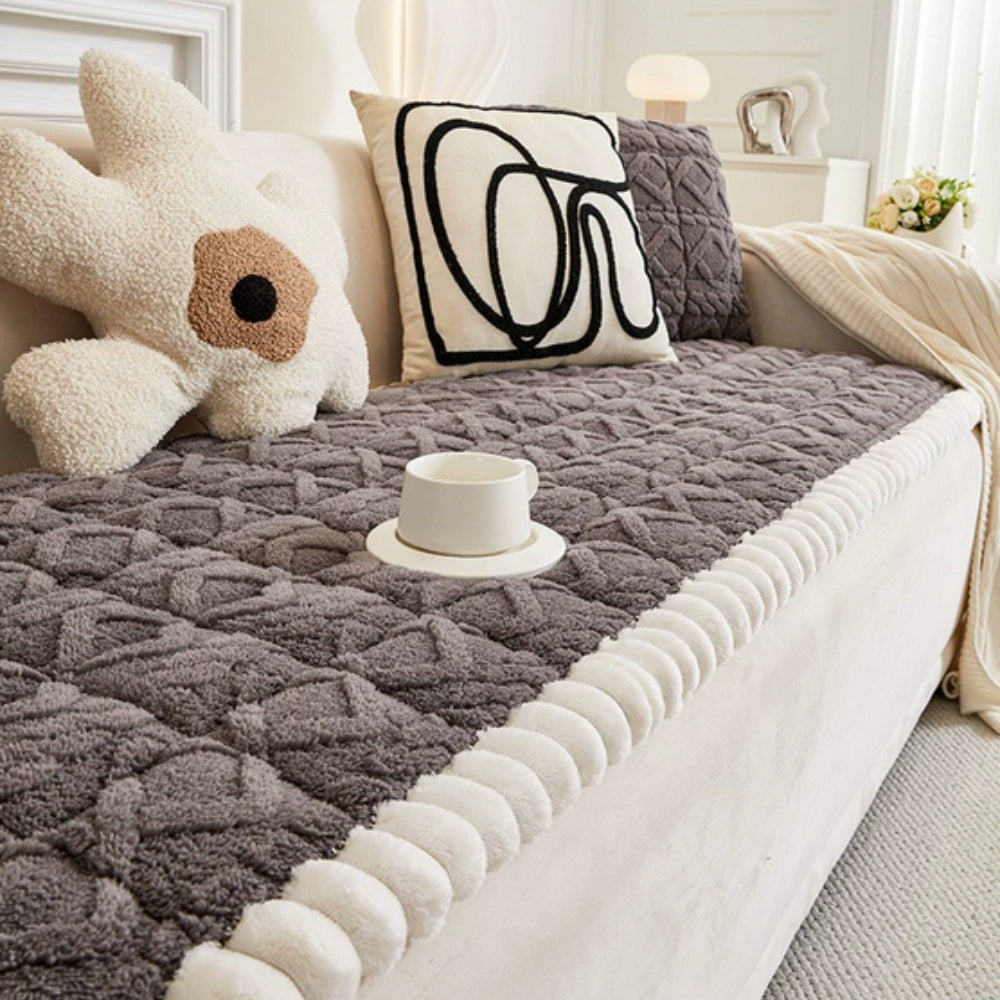 Plüsch Sofa Sitzauflage Rutschfest – Warmer Sofaschoner mit Strukturmuster für Couch, Sofa & Wohnzimmer
