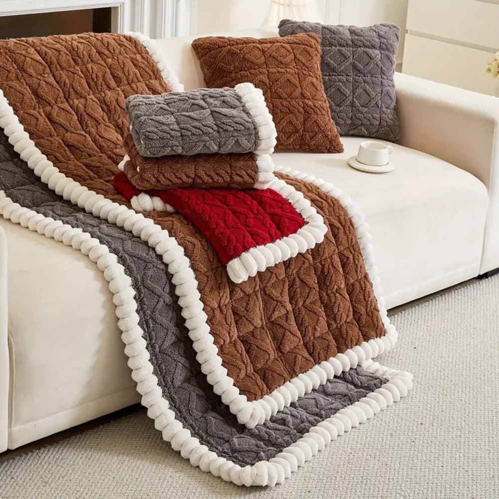 Plüsch Sofa Sitzauflage Rutschfest – Warmer Sofaschoner mit Strukturmuster für Couch, Sofa & Wohnzimmer