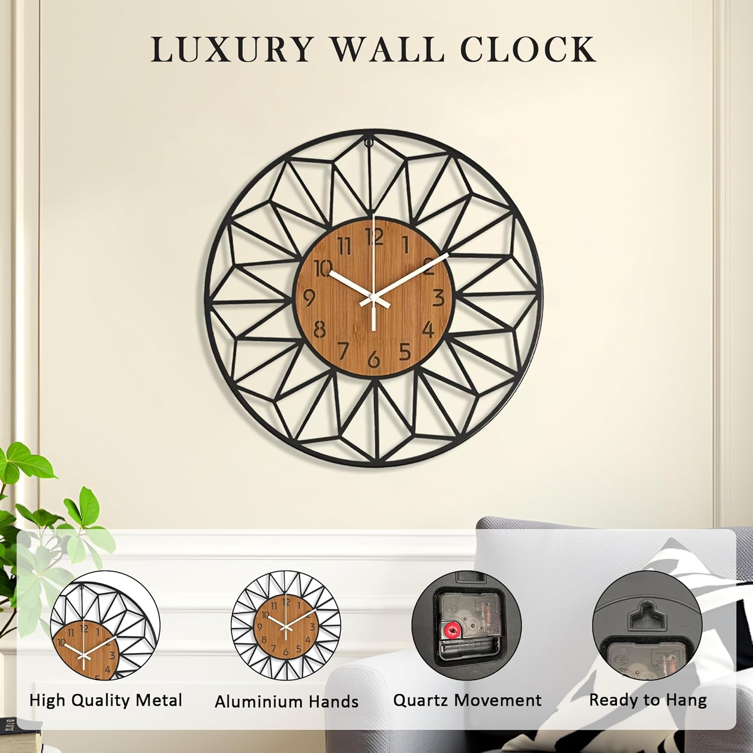 Diana Große Wanduhr Schwarz | Elegantes Design, Antikes Finish 1