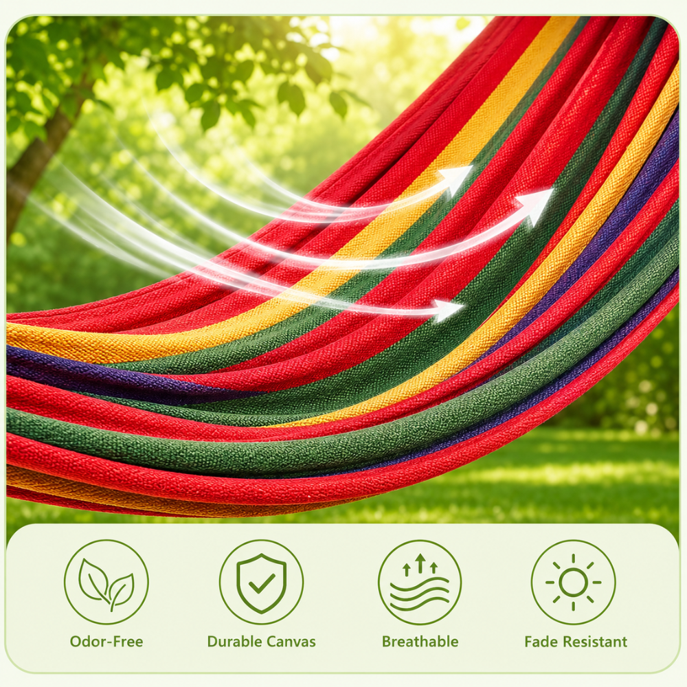 Doppel Hängematte für 2 Personen – Baumwoll Canvas Hängematte mit Befestigungsseilen für Garten, Terrasse & Outdoor