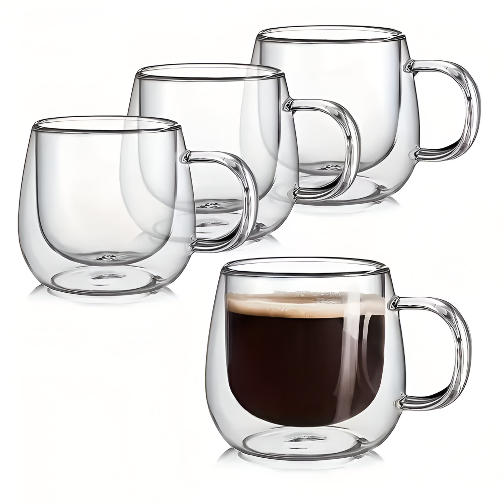 Kaffeetassen Doppelwandig 300 ml – Borosilikatglas Becher Set für Cappuccino & Tee, (2/4/6) Stück