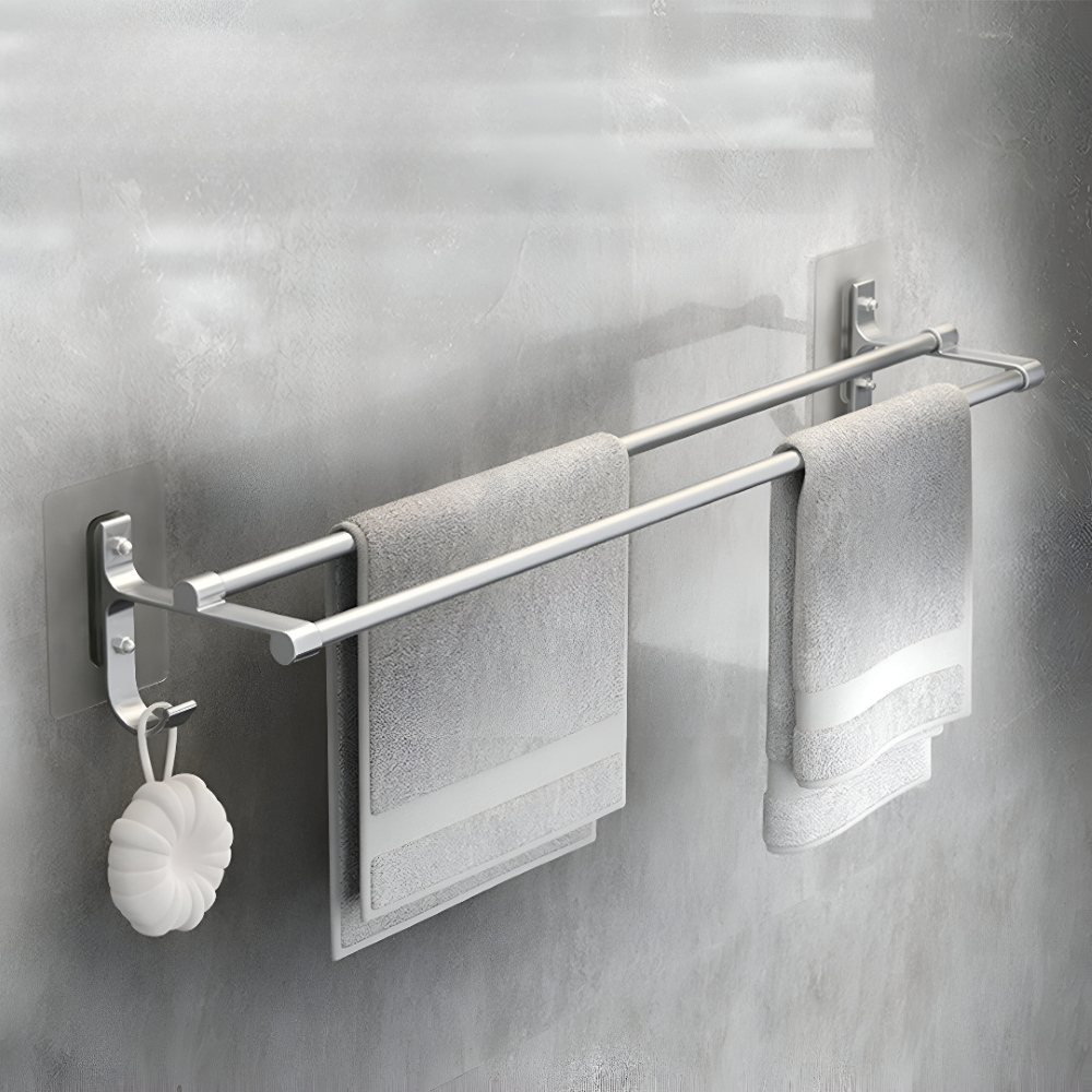Doppelter Handtuchhalter - 40/50cm Aluminium Wand-Handtuchstange mit Haken