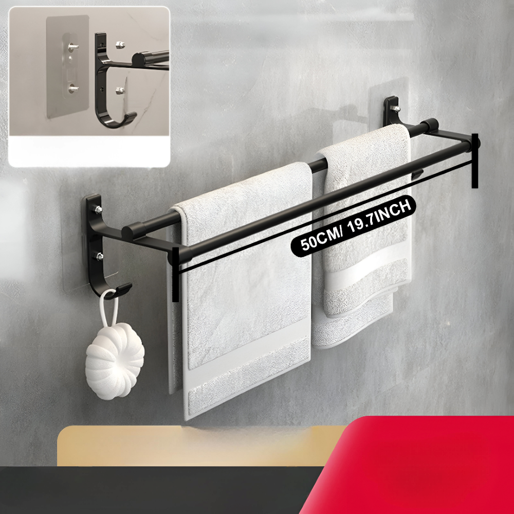 Doppelter Handtuchhalter - 40/50cm Aluminium Wand-Handtuchstange mit Haken