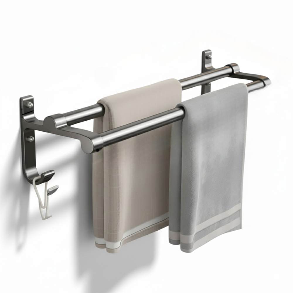 Doppelter Handtuchhalter - 40/50cm Aluminium Wand-Handtuchstange mit Haken