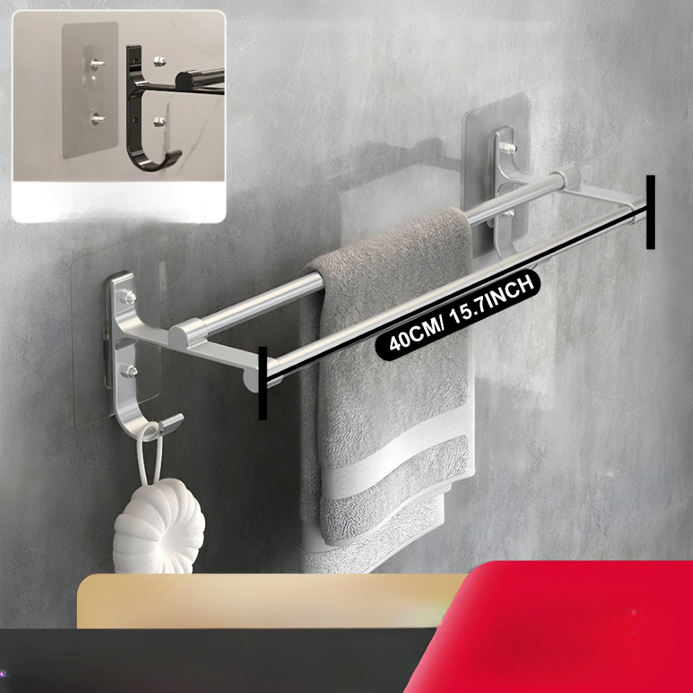 Doppelter Handtuchhalter - 40/50cm Aluminium Wand-Handtuchstange mit Haken