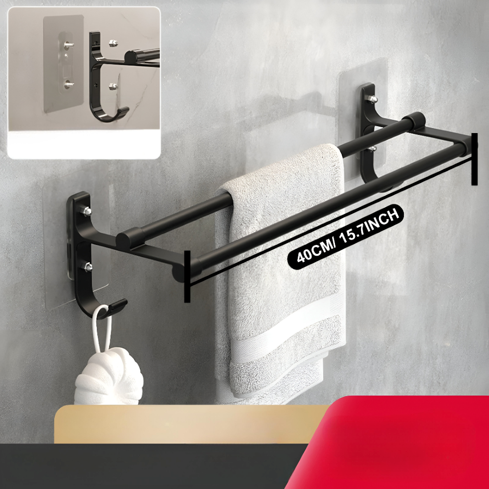 Doppelter Handtuchhalter - 40/50cm Aluminium Wand-Handtuchstange mit Haken