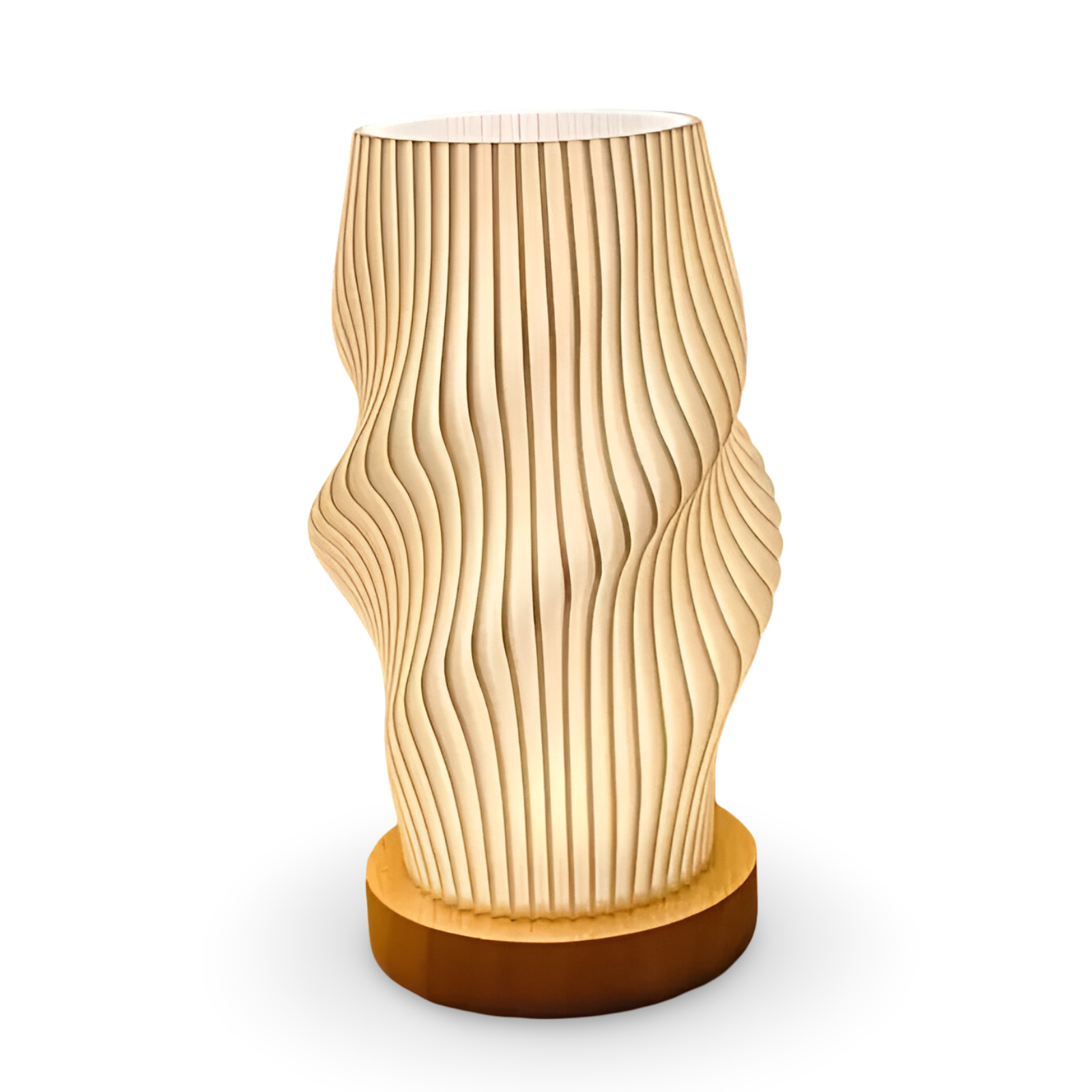 DreamWave - Moderne cremefarbene 3D-Wellenlampe mit elegantem Metallsockel
