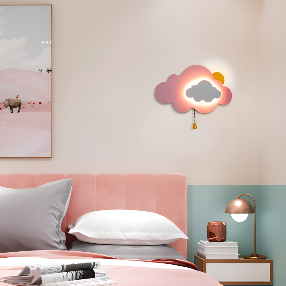 DreamyFloat Wandleuchte - Lebendige Wolken und Sonne LED Wandlampe - Kinderzimmerbeleuchtung