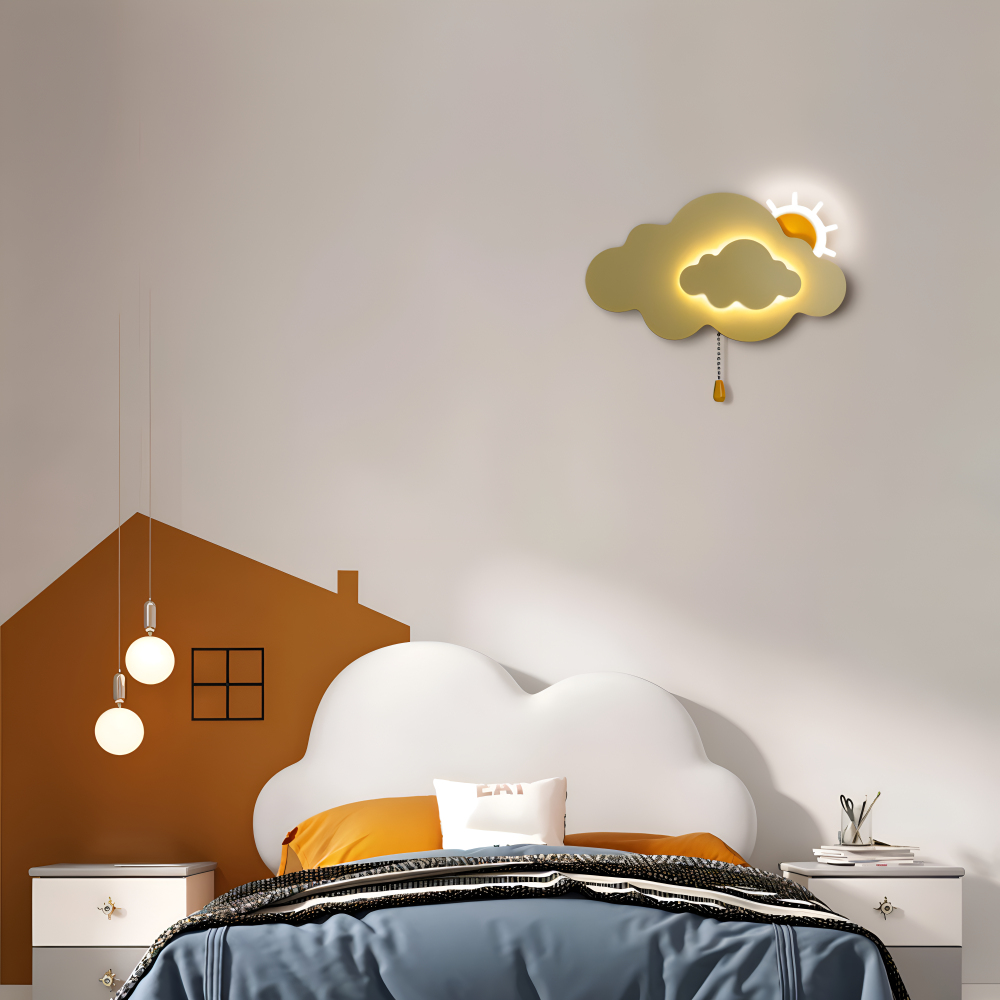 DreamyFloat Wandleuchte - Lebendige Wolken und Sonne LED Wandlampe - Kinderzimmerbeleuchtung