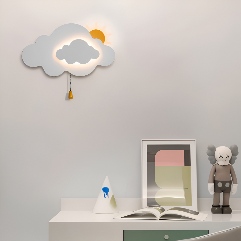 DreamyFloat Wandleuchte - Lebendige Wolken und Sonne LED Wandlampe - Kinderzimmerbeleuchtung