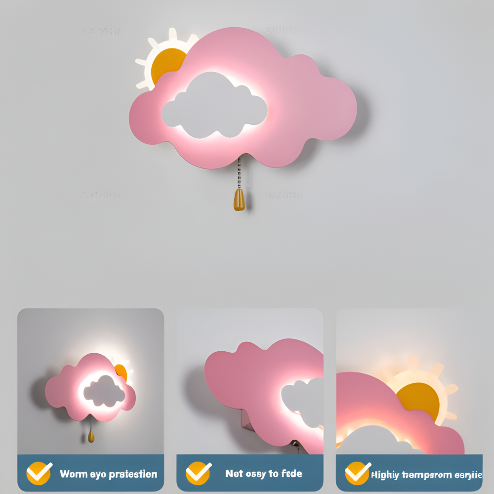 DreamyFloat Wandleuchte - Lebendige Wolken und Sonne LED Wandlampe - Kinderzimmerbeleuchtung
